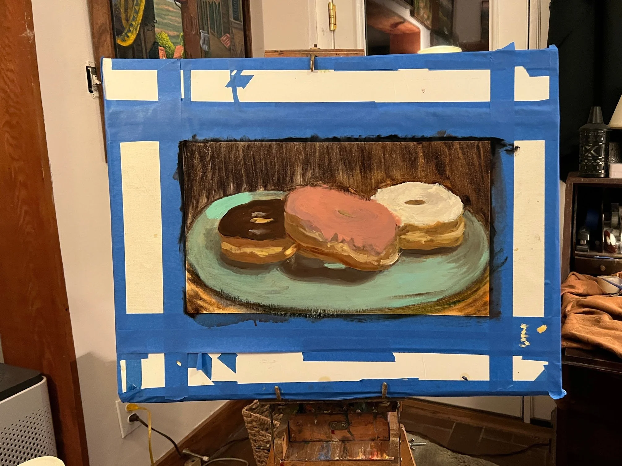Sprinkled painting in early stage