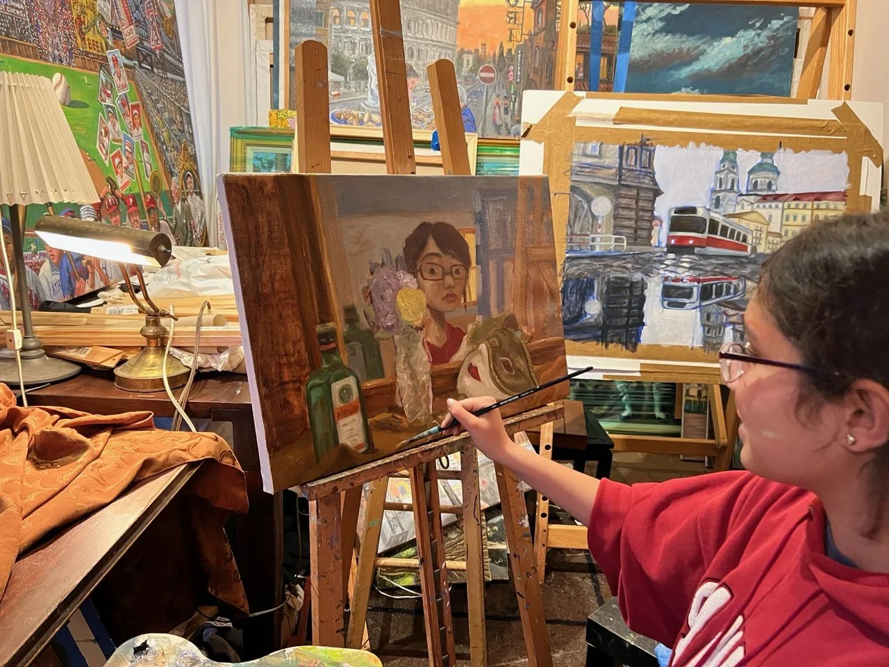 Studio setup for mirror painting